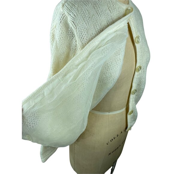 1960s white mohair cardigan sweater pointelle knit Size M/L - Picture 6 of 6